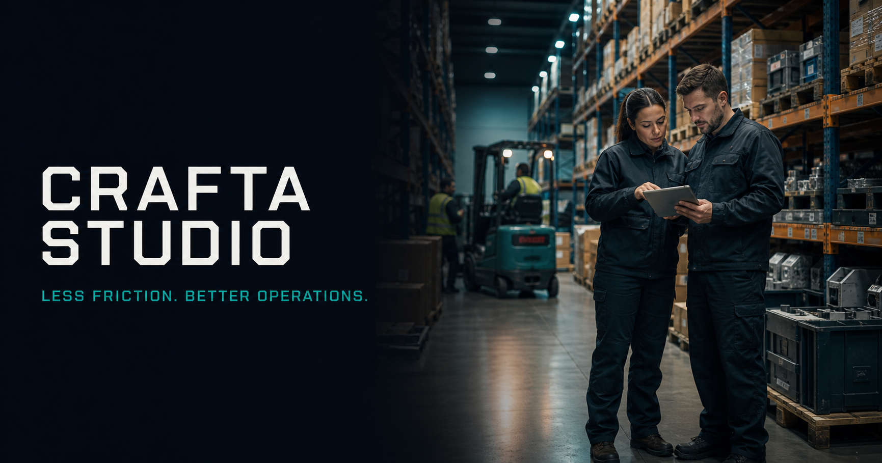 Industrial operations team reviewing warehouse information